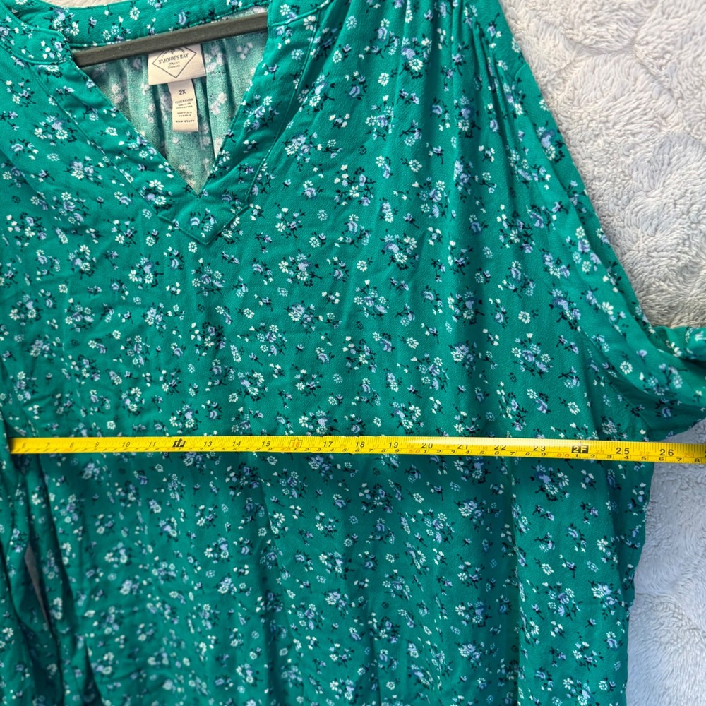 Green Ditsy Floral Long Sleeve Blouse Cottagecore Boho Spring Fall Plus Size 2X - Picture 5 of 7